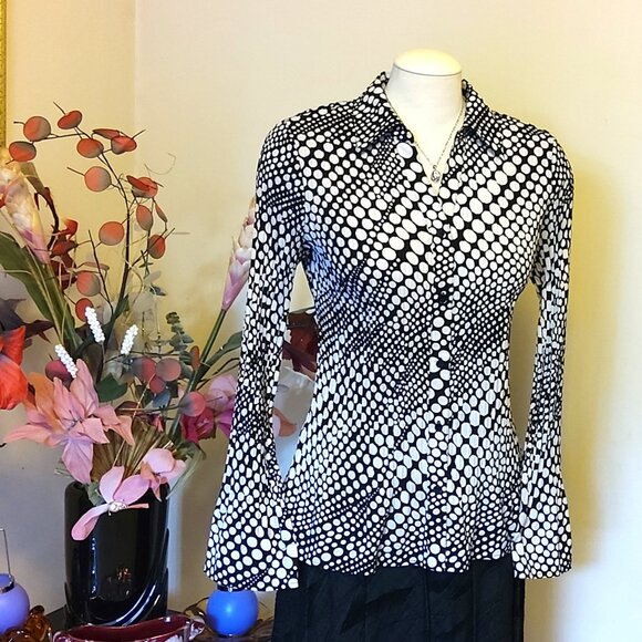 NWOT Fred David Women’s Long Sleeve Loose Shirts Polka Dot Print Pleated Blouse - Picture 4 of 6